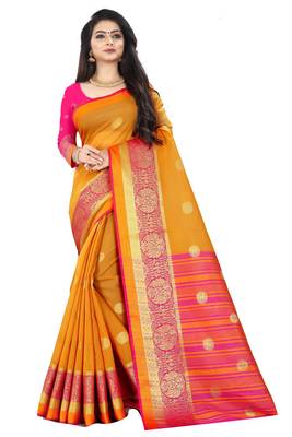 Orange zari silk saree with blouse 1
