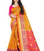 Orange zari silk saree with blouse
