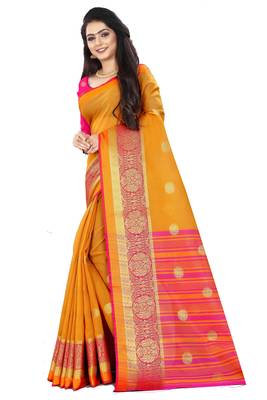 Orange zari silk saree with blouse 2