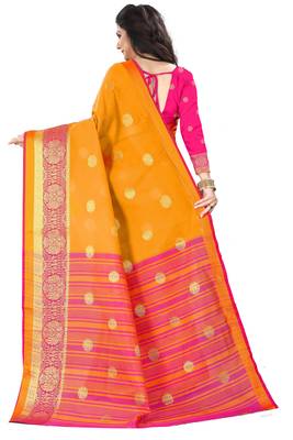 Orange zari silk saree with blouse 3