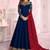 Dark Blue embroidered silk blend semi stitched salwar with dupatta