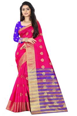 Pink zari silk saree with blouse 1