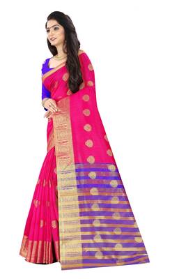 Pink zari silk saree with blouse 2