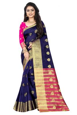Blue zari silk saree with blouse 1