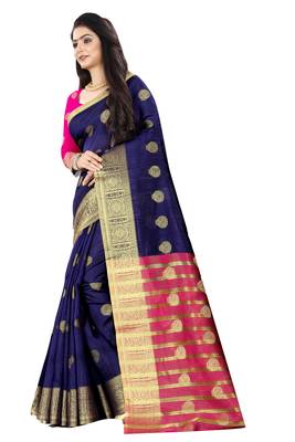 Blue zari silk saree with blouse 2