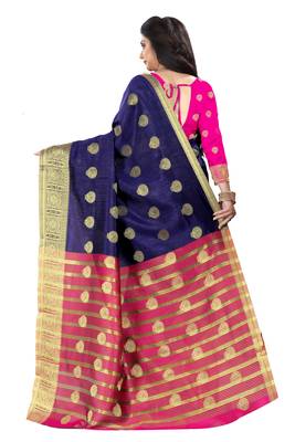 Blue zari silk saree with blouse 3