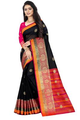 Black zari silk saree with blouse 1