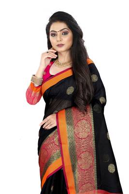 Black zari silk saree with blouse 3