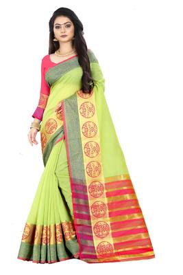Green zari silk saree with blouse 1