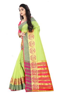 Green zari silk saree with blouse 2