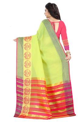 Green zari silk saree with blouse 3