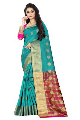 Green zari
 silk saree with blouse 1