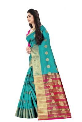 Green zari
 silk saree with blouse 2