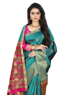 Green zari
 silk saree with blouse 3