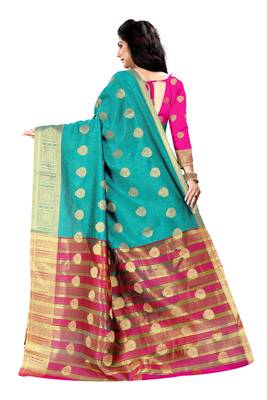 Green zari
 silk saree with blouse 4