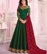 Dark Green  embroidered silk blend semi stitched salwar with dupatta
