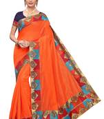 orange printed cotton saree with blouse