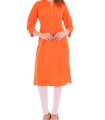 Orange plain cotton long-kurtis