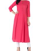 Pink plain cotton long-kurtis