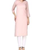 Pink plain cotton long-kurtis
