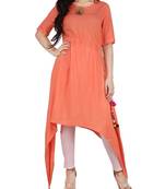 Orange plain rayon long-kurtis