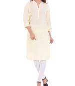 Beige plain cotton long-kurtis