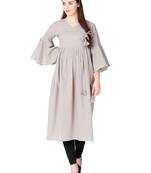 Grey plain cotton long-kurtis