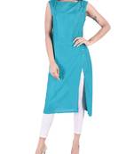 Blue plain rayon long-kurtis