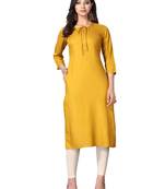 Mustard plain rayon long-kurtis