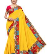 Yellow Plain Chanderi Cotton Saree With Blouse