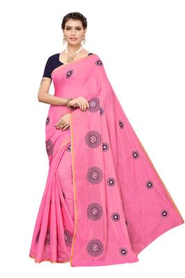 Pink embroidered chanderi silk saree with blouse 1
