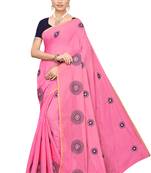Pink embroidered chanderi silk saree with blouse