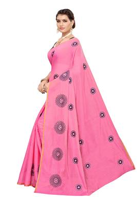 Pink embroidered chanderi silk saree with blouse 2