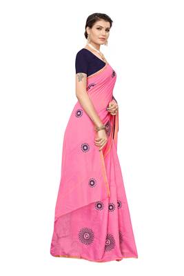 Pink embroidered chanderi silk saree with blouse 3