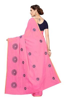 Pink embroidered chanderi silk saree with blouse 4