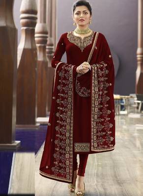 Maroon embroidered georgette salwar 1