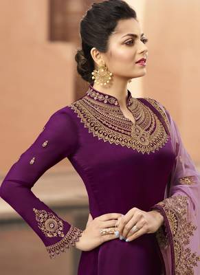 Wine embroidered georgette salwar 2