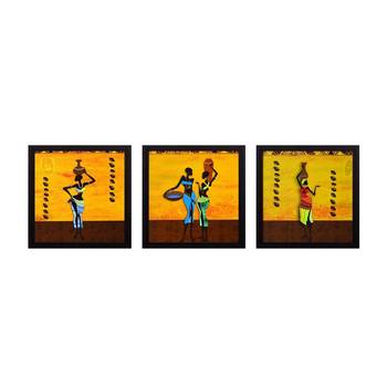 Set of 3 Tribal Lady Satin Matt Texture UV Art Painting 1