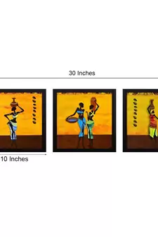 Set of 3 Tribal Lady Satin Matt Texture UV Art Painting