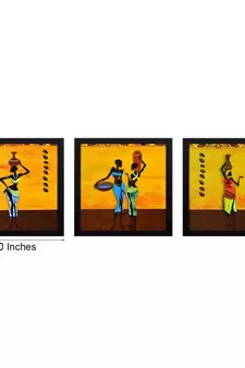 Set of 3 Tribal Lady Satin Matt Texture UV Art Painting