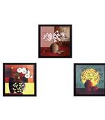 Set Of 3 Decorative Botanical Floral Pot Satin Matt Texture UV Art Painting