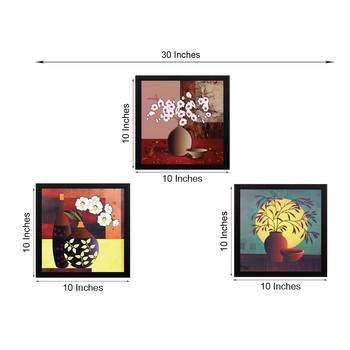 Set Of 3 Decorative Botanical Floral Pot Satin Matt Texture UV Art Painting 2