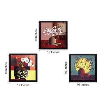 Set Of 3 Decorative Botanical Floral Pot Satin Matt Texture UV Art Painting 3