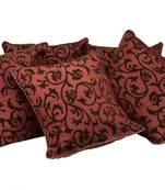 Set of 5 Floral Flock Printed Rust Cushion Covers