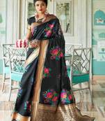 Black woven silk blend saree with blouse