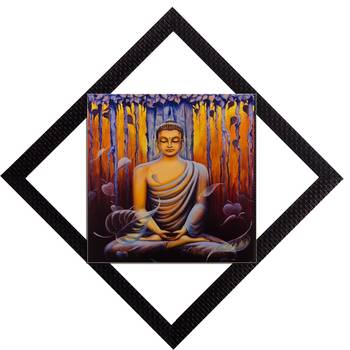 Meditating Lord Buddha In Yellow Satin Matt Texture UV Art Painting 1