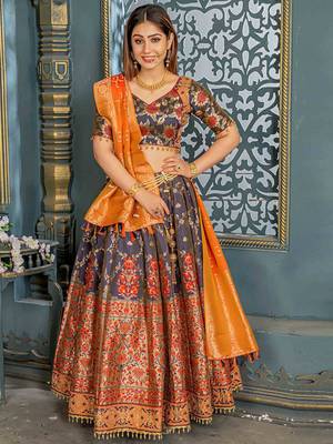 Green Banarasi Silk Resham Work Circular Lehenga Choli 1