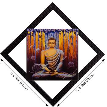 Meditating Lord Buddha In Yellow Satin Matt Texture UV Art Painting 2