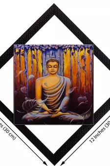 Meditating Lord Buddha In Yellow Satin Matt Texture UV Art Painting