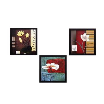 Set Of 3 Decorative Botanical Floral Pot Satin Matt Texture UV Art Painting 1